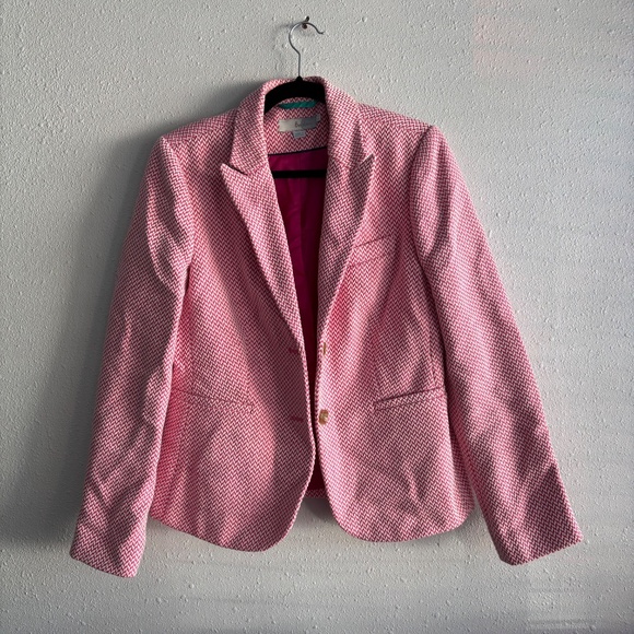 Boden Pink/White Cotton Blend Two Button Tweed Blazer Jacket - Picture 2 of 7
